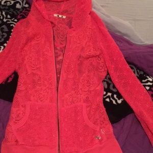 Miss me lace zip up, coral color